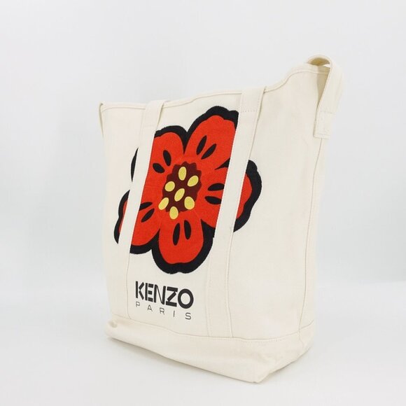 Kenzo Boke Flower Floral Logo Shopper Shoulder Tote Bag White - Picture 4 of 12